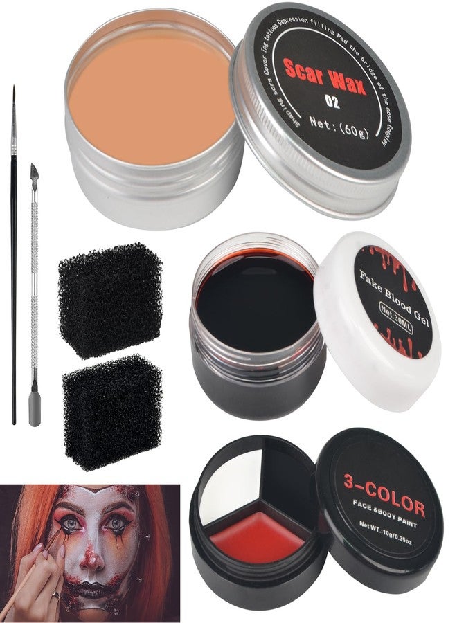 succulentlovers 7PCS Halloween SFX Special Effects Makeup Kit, SFX Makeup Kit Include 3 Colors Clown Makeups Face Body Paint, Scar Wax,Fake Blood,Spatula,Brush,2PCS Stipple Sponges for Halloween Cosplay Costume Party - Image 1
