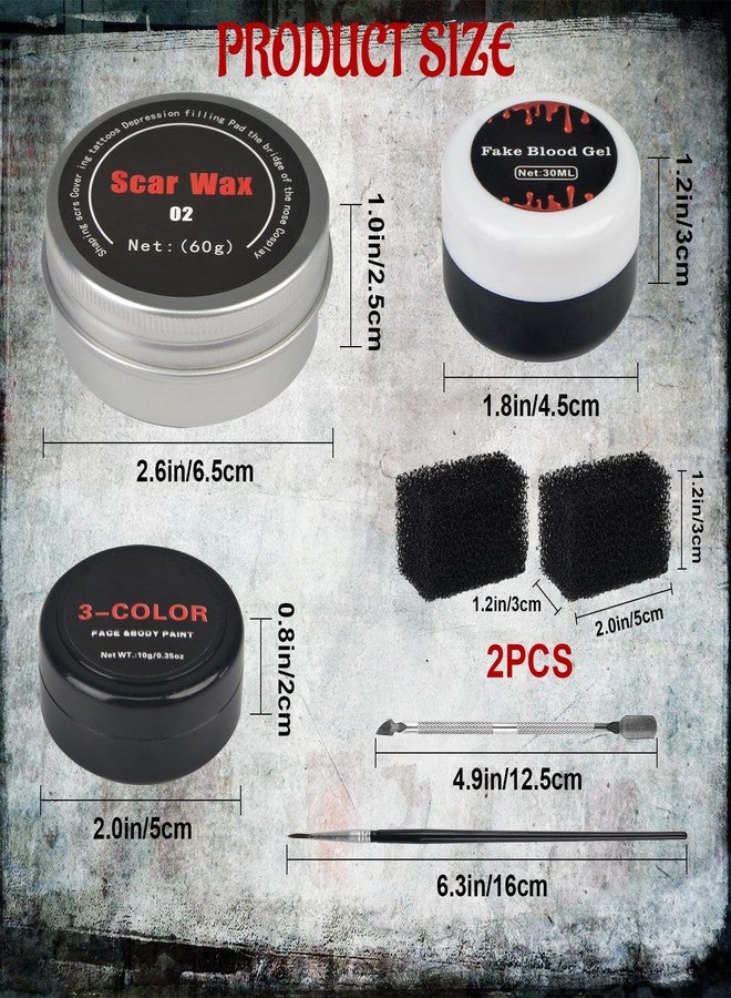 succulentlovers 7PCS Halloween SFX Special Effects Makeup Kit, SFX Makeup Kit Include 3 Colors Clown Makeups Face Body Paint, Scar Wax,Fake Blood,Spatula,Brush,2PCS Stipple Sponges for Halloween Cosplay Costume Party - Image 2