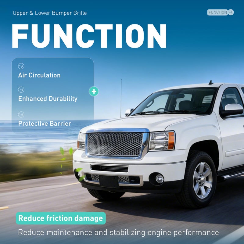 ALMULOO Front Grill Compatible with 2007-2013 GMC Sierra 1500 New Body Style Models Only Upper & Lower Bumper Grille Chrome Silvery - Image 5