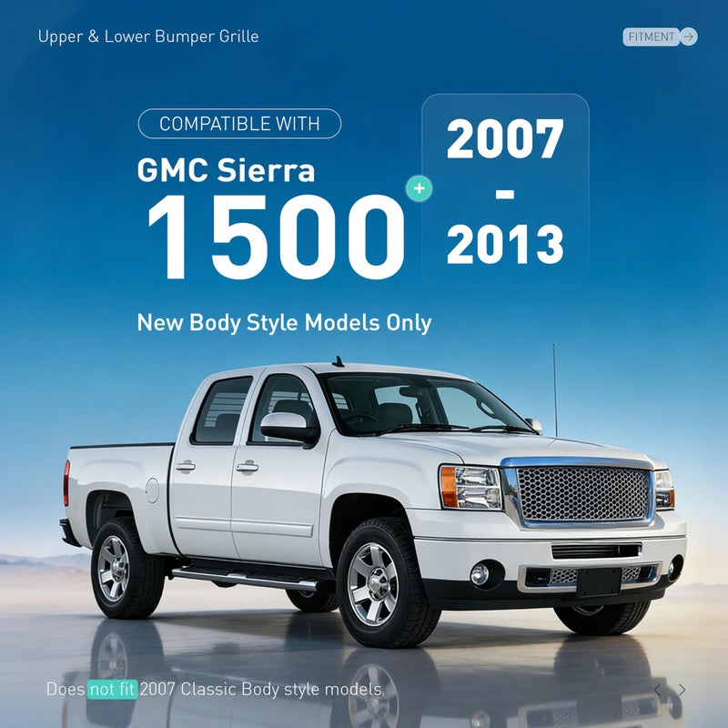 ALMULOO Front Grill Compatible with 2007-2013 GMC Sierra 1500 New Body Style Models Only Upper & Lower Bumper Grille Chrome Silvery - Image 2