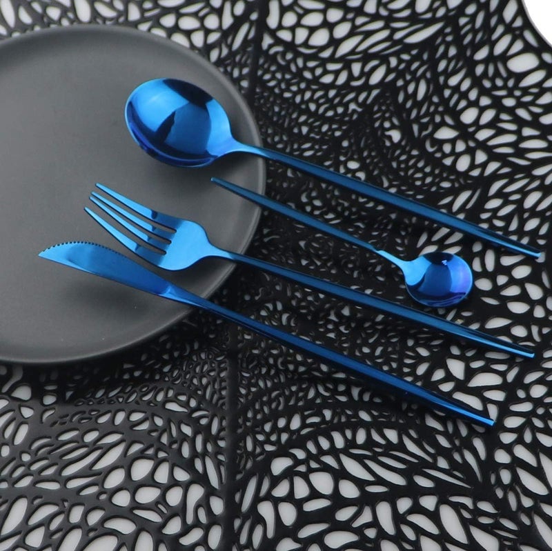 Uniturcky Mirror Polished Blue Silverware Set24Piece 304 Stainless Steel Satin Finish Flatware SetKitchen Utensil SetTableware Cutlery Set for Home and Restaurant Dishwasher Safe Service For 6 - Image 4