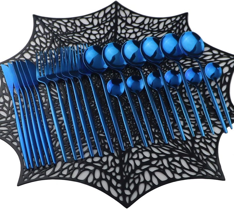 Uniturcky Mirror Polished Blue Silverware Set24Piece 304 Stainless Steel Satin Finish Flatware SetKitchen Utensil SetTableware Cutlery Set for Home and Restaurant Dishwasher Safe Service For 6 - Image 1