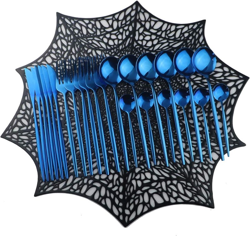 Uniturcky Mirror Polished Blue Silverware Set24Piece 304 Stainless Steel Satin Finish Flatware SetKitchen Utensil SetTableware Cutlery Set for Home and Restaurant Dishwasher Safe Service For 6 - Image 2