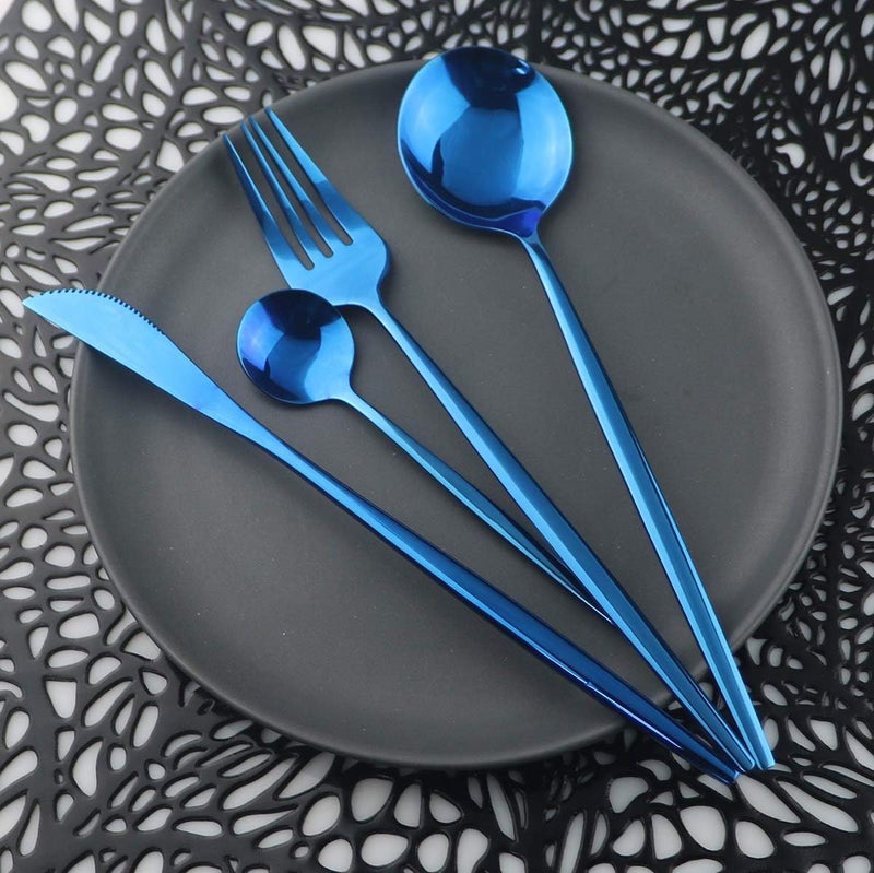 Uniturcky Mirror Polished Blue Silverware Set24Piece 304 Stainless Steel Satin Finish Flatware SetKitchen Utensil SetTableware Cutlery Set for Home and Restaurant Dishwasher Safe Service For 6 - Image 3