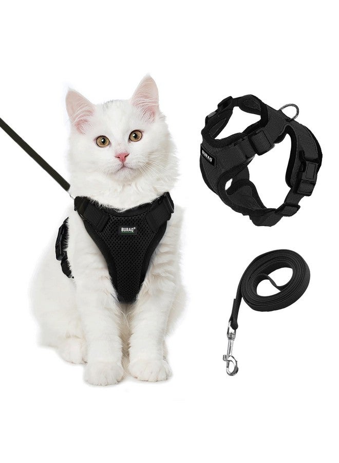 Buraq Pets Cat Harness with Leash for Outdoor, Walking, Escape Proof, Air Mesh Fabric, Easy Control, Adjustable & Durable Cat Leash with Harness for Small Medium & Large Cats (S - Black) - Image 1