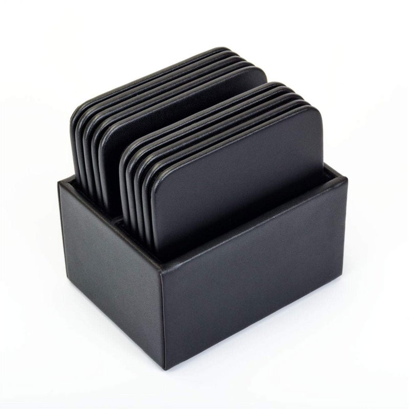 Dacasso A1343 Leatherette 10 Square Coaster Set with Holder Leatherette 10 Square Coaster Set Black