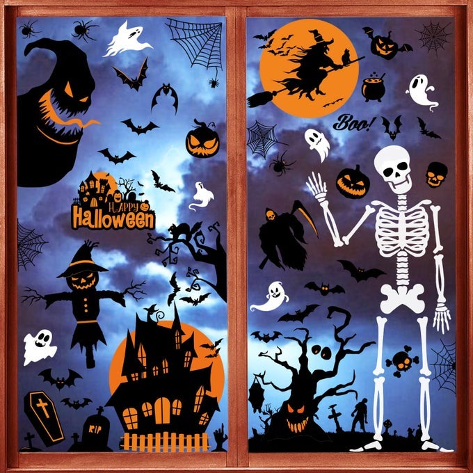 HALLOWEEN WINDOW CLINGS 9 SHEETS HALLOWEEN WINDOW DECAL STICKERS FOR PARTY DECORATIONS REMOVABLE HALLOWMAS STICKERS FOR GLASS INDOOR AND OUTDOOR HOME DECOR PARTY SUPPLIES