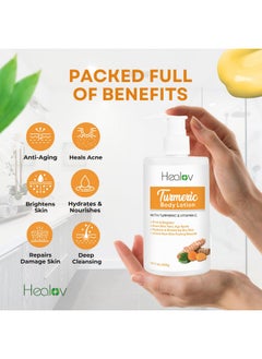 Herblov Turmeric Lotion for Dark Spots - Natural Turmeric Skin Brightening Cream for Face & Body - Turmeric Face Cream to Cleanse Skin, Fight Acne, Even Tone, Clear Scars, Sun Damage, & Hyperpigmentation  - Image 3
