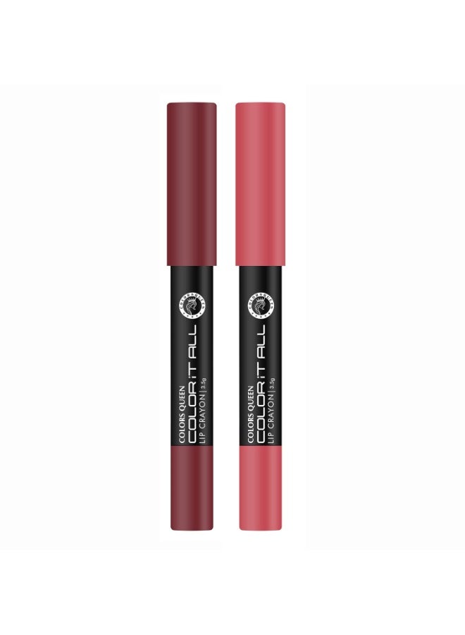 Colors Queen Color It All Long Lasting Crayon Lipstick 3.5g|Up to 18 Hours Stay | Lipstick Combo for Women | Matte Finish | Light Weight | Kiss Proof & Non-Transferable Lipstick (Plum House & Peach Love 3.5g) - Image 2