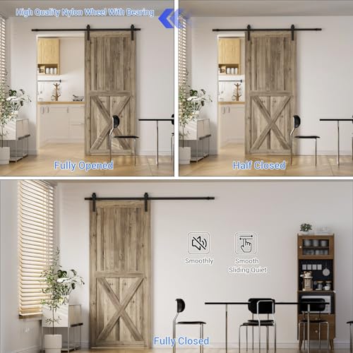 CCJH 4FT Single Sliding Barn Door Hardware Kit Black Basic Roller Carbon Steel Hanger Flat Track System for Closet Kitchen 1 Door 24 inch Wide - Image 3