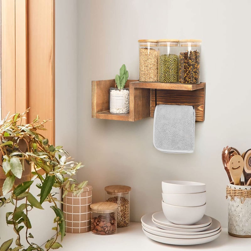 AKKO Wooden Toilet Paper Holder Wall Mount with Shelf - Farmhouse Bathroom Storage Rack for Tissue Rolls  Rustic Bathroom Decor Brown - Image 5