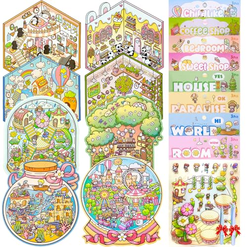 QIYEELOO DIY 3D Sticker Scene8 Sets Pack500 Reusable Sticker Book Cute Sets for Free Combination Cute Waterproof for Anywhere Crafts Party Favors Birthday Gift - Image 1