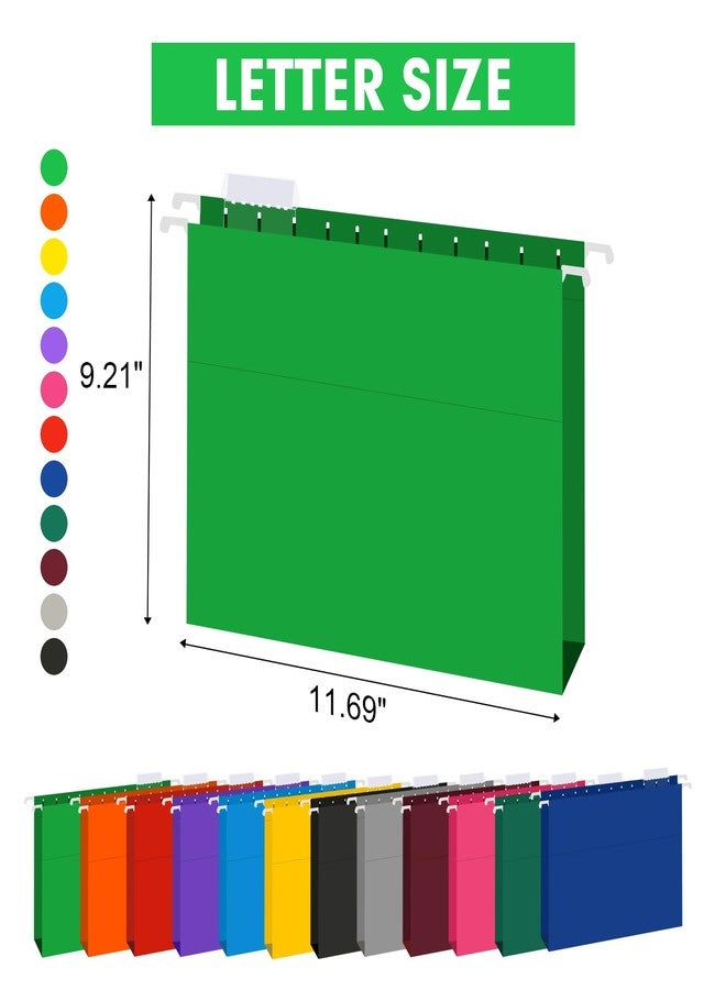 HERKKA Extra Capacity Hanging File Folders, 60 Pack Reinforced Letter Size Hanging Folders with Heavy Duty 1 Inch Expansion, Designed for Bulky Files, Medical Charts, 12 Assorted Colors - Image 2