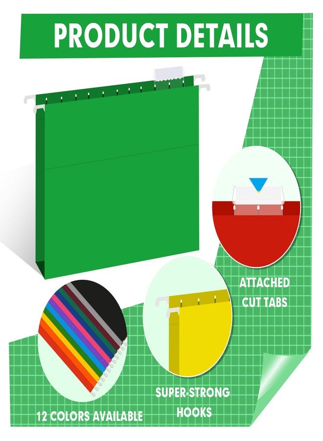 HERKKA Extra Capacity Hanging File Folders, 60 Pack Reinforced Letter Size Hanging Folders with Heavy Duty 1 Inch Expansion, Designed for Bulky Files, Medical Charts, 12 Assorted Colors - Image 5