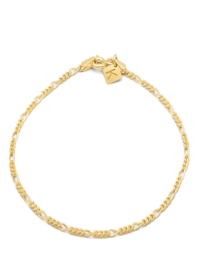 KEZEF Gold Plated Italian Sterling Silver 2mm Figaro Chain 7 Inch Anklet - Image 1