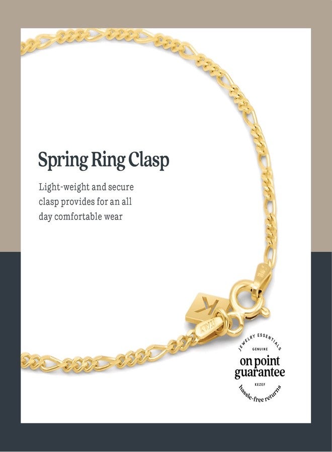 KEZEF Gold Plated Italian Sterling Silver 2mm Figaro Chain 7 Inch Anklet - Image 4