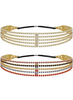 ANCIRS 2 Pack Multi Layered Elastic Headband for Women, Adjustable Rhinestone Bridal Headpieces, Stretchy Crystal Jewelry Hair Bands Accessories for Girls  - Image 1
