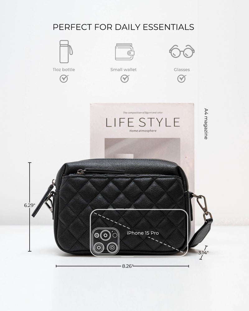 Alldaily Small Triple Zip Crossbody Purse for Women, Vegan Leather Phone Bag with Wide Shoulder Strap - Image 5