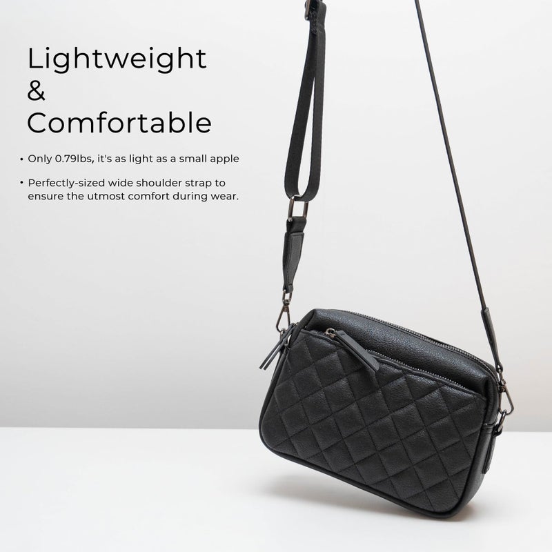 Alldaily Small Triple Zip Crossbody Purse for Women, Vegan Leather Phone Bag with Wide Shoulder Strap - Image 3