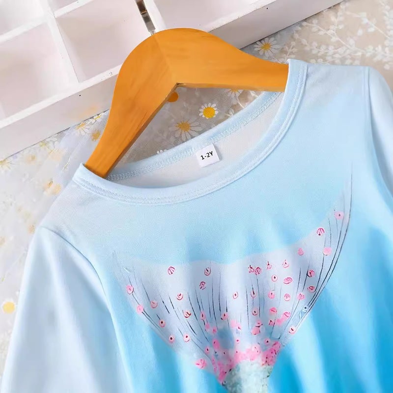 Ins Small And Medium-Sized Girls' Spring & Fall Mermaid Design Long-Sleeved Tops And Bell-Bottom Pants Suits Trendy - Image 5