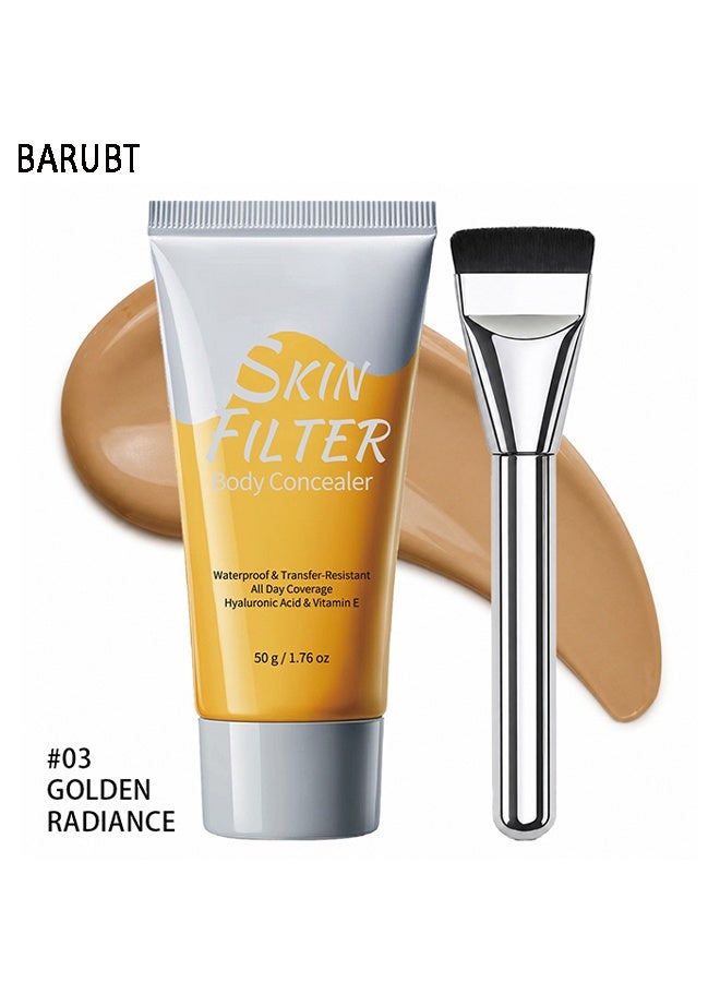BARUBT Skin Filter Body Concealer, With Applicator Brush, Waterproof Transfer Resistant Full Coverage Body Makeup Cream Infused with Hyaluronic Acid & Vitamin E #03 Golden Radiance - Image 2