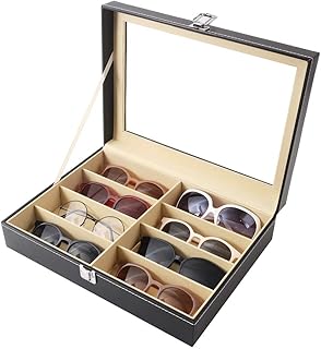 Siveit Siveit 8 Slot Sunglass Organizer Leather Eyeglasses Collector Eyewear Display Case Storage Box, Black - Image 1