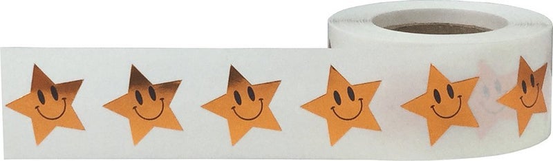 InStockLabels.com Metallic Bronze Happy Face Star Shape Stickers 0.75 Inch 500 Adhesive Labels - Image 2