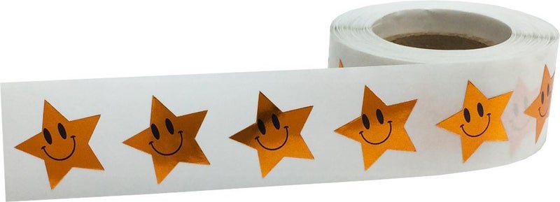 InStockLabels.com Metallic Bronze Happy Face Star Shape Stickers 0.75 Inch 500 Adhesive Labels - Image 3