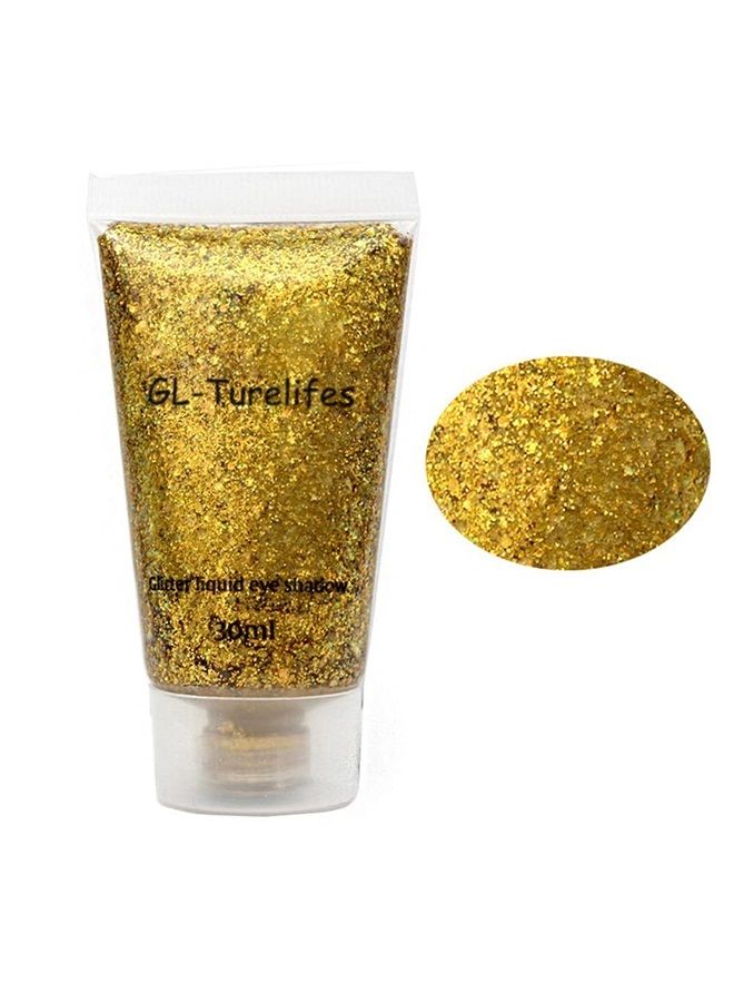 GL-Turelifes 30ml Sequins Chunky Glitter Liquid Eyeshadow Glitter Body Gel Festival Glitter Cosmetic Face Hair Nails Makeup Long Lasting Sparkling Easy to Apply, Easy to Remove (#07 Gold) - Image 1