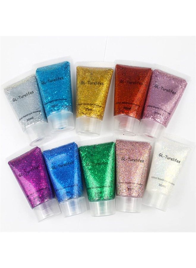 GL-Turelifes 30ml Sequins Chunky Glitter Liquid Eyeshadow Glitter Body Gel Festival Glitter Cosmetic Face Hair Nails Makeup Long Lasting Sparkling Easy to Apply, Easy to Remove (#07 Gold) - Image 4