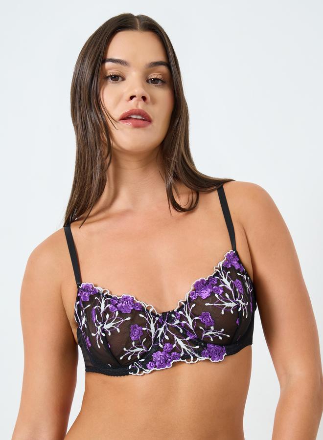 Styli Floral Applique Non Padded Wired Bra and Brief Set - Image 3
