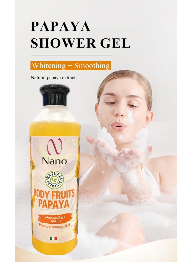 نانو جل استحمام البابايا لتفتيح البشرة وإنعاشها وترطيبها وتحسين مظهر البشرة الباهتة والخشنة للرجال والنساء، 500 مل - Image 1