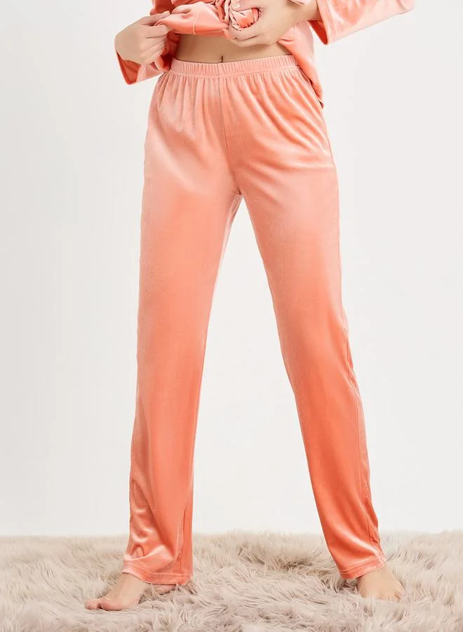 Styli Velour Belted Tie Front Wrap Shirt & Pyjama Set