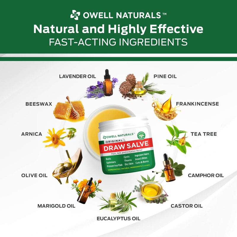 OWELL NATURALS Drawing Salve Ointment Fast Acting Formula for Skin, Splinters, Ingrown Hairs, Boils  Cyst, Bug Bites, bee Sting, Mosquito bite Itch, Poison Ivy (2 Pack) - Image 4