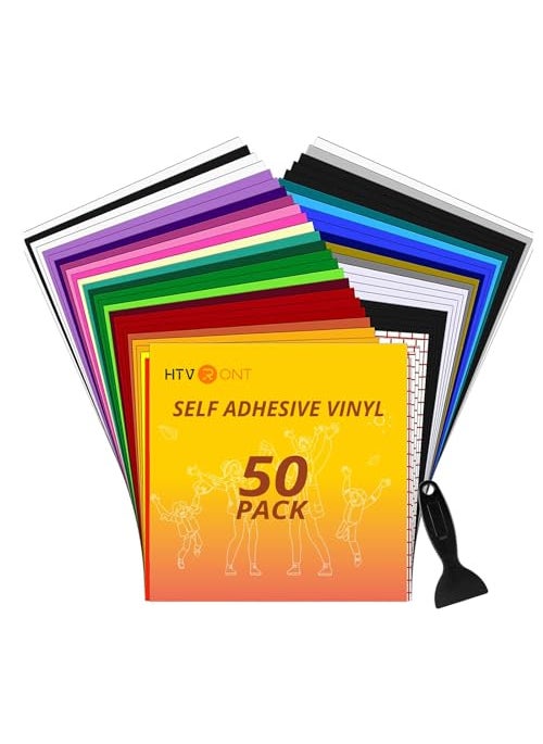 HTVRONT HTVRONT Permanent Adhesive Vinyl for Cricut  45 Pack Permanent Vinyl Sheets 12 x 12  5 Transfer Tape Sheets Set for Craft Projects Signs Scrapbooking Multi Color 50pack 