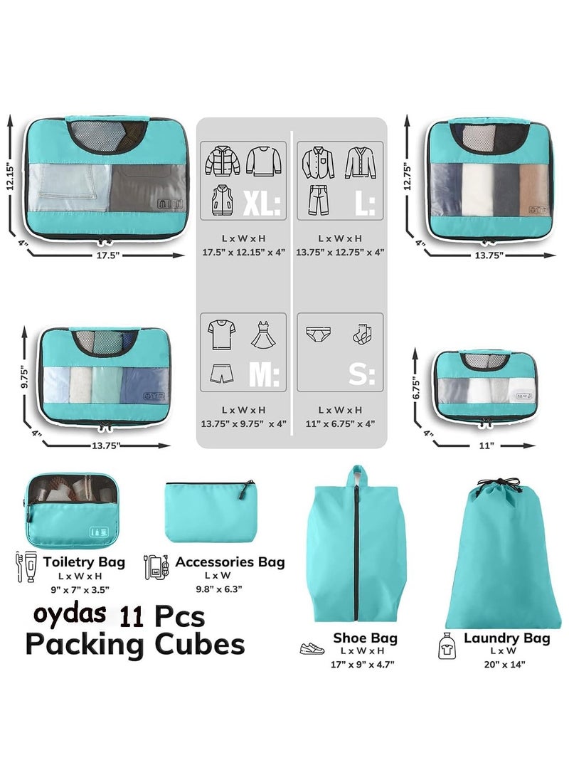 Generic - 11 PCS Travel Packing Cubes for Suitcases, Luggage Organizer Bags for Carry On, Travel Bags Organizer for Luggage, Must Have Travel Essentials for Women and Men (Lake blue) - Image 1