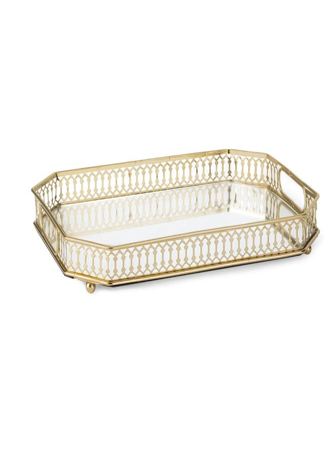 TEITEAI Bar Cart Tray, Decorative Mirrored Tray with Handles, Large Capacity Organizer, Gold - Image 1