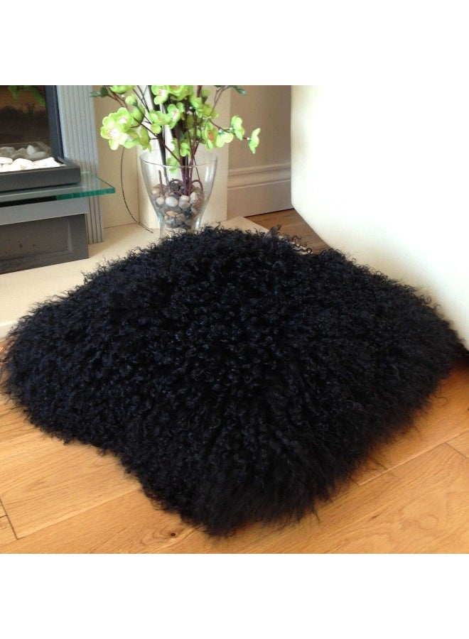 Seek4comfortable Real Tibetan Mongolian Lamb Sheepskin Wool Fur Super Soft Plush Leather Pillowcase Cushion CoverBlack 20x20 inch - Image 2