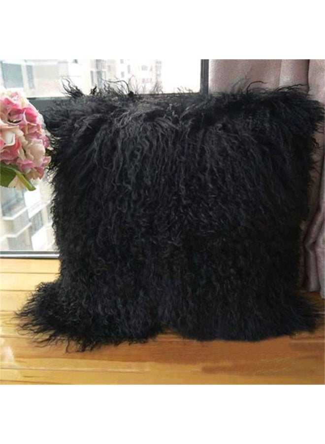 Seek4comfortable Real Tibetan Mongolian Lamb Sheepskin Wool Fur Super Soft Plush Leather Pillowcase Cushion CoverBlack 20x20 inch - Image 5