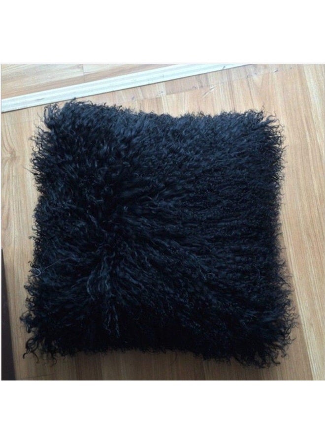 Seek4comfortable Real Tibetan Mongolian Lamb Sheepskin Wool Fur Super Soft Plush Leather Pillowcase Cushion CoverBlack 20x20 inch - Image 4