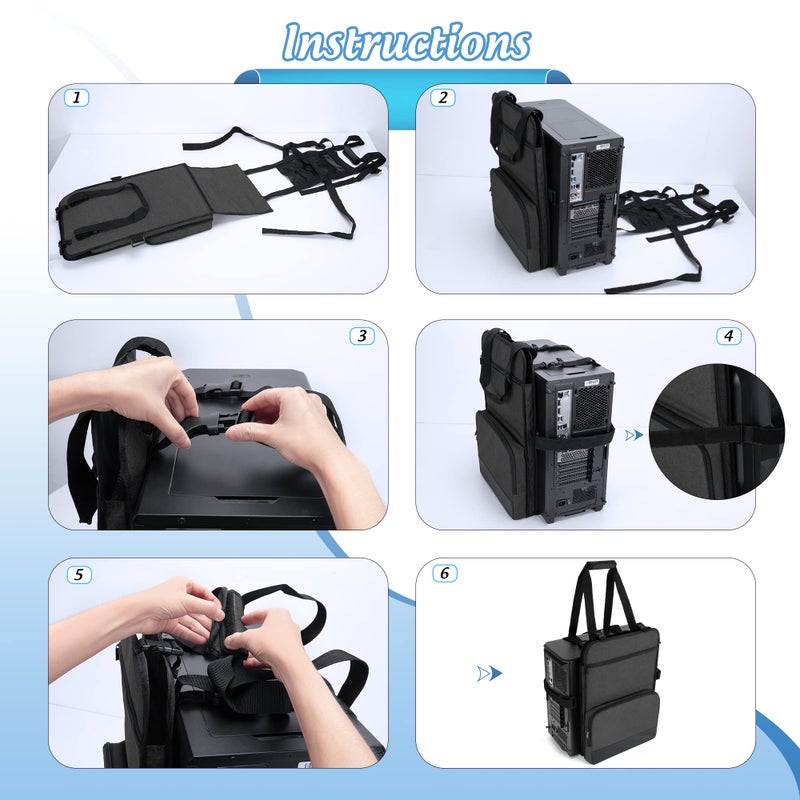 Trunab PC Tower Carrying Strap with Handle, Desktop Carrying Case with Pockets for Keyboard, Cable and Computer Accessories, Ideal for Transporting On The Go (Patented Design) - Image 3