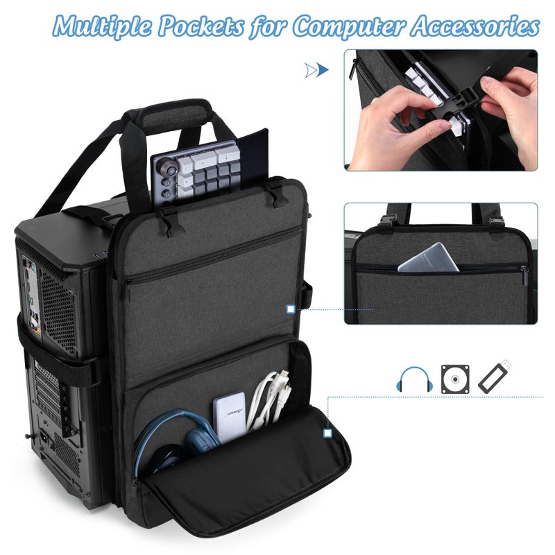 Trunab PC Tower Carrying Strap with Handle, Desktop Carrying Case with Pockets for Keyboard, Cable and Computer Accessories, Ideal for Transporting On The Go (Patented Design) - Image 2