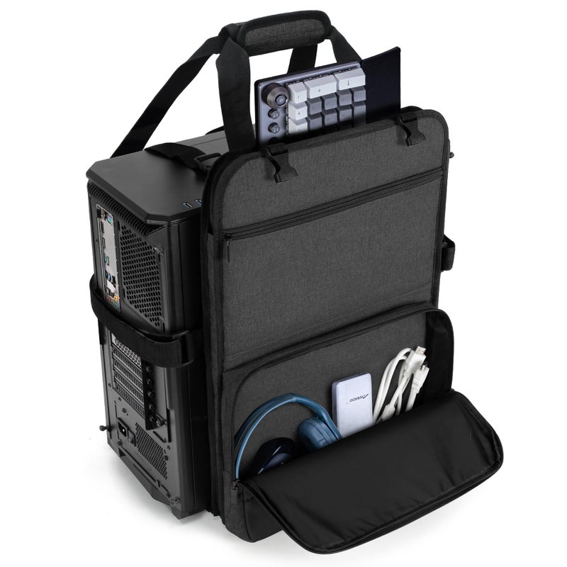 Trunab PC Tower Carrying Strap with Handle, Desktop Carrying Case with Pockets for Keyboard, Cable and Computer Accessories, Ideal for Transporting On The Go (Patented Design) - Image 1