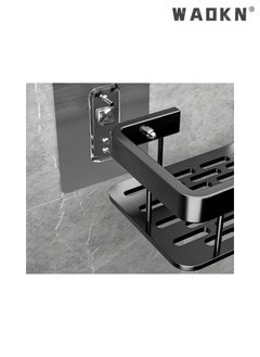 WAOKN 2 Pieces Bathroom Shower Shelf,Bathroom Organizer Shower Caddy Shelf,Bathroom Storage Shelf Wall Shelf,No Drilling wall mounted Shower Shelves Kitchen Non Perforated Storage Shelves Black  - Image 4