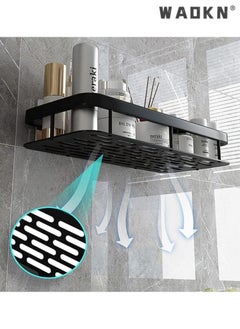 WAOKN 2 Pieces Bathroom Shower Shelf,Bathroom Organizer Shower Caddy Shelf,Bathroom Storage Shelf Wall Shelf,No Drilling wall mounted Shower Shelves Kitchen Non Perforated Storage Shelves Black  - Image 2