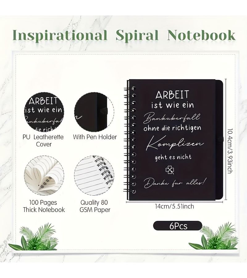 6 Sets Thank You Gift German Colleagues Motivational Notebooks Engraved Lucky Pens Black - Image 3