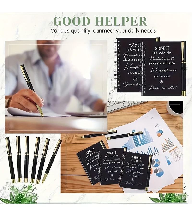6 Sets Thank You Gift German Colleagues Motivational Notebooks Engraved Lucky Pens Black - Image 5