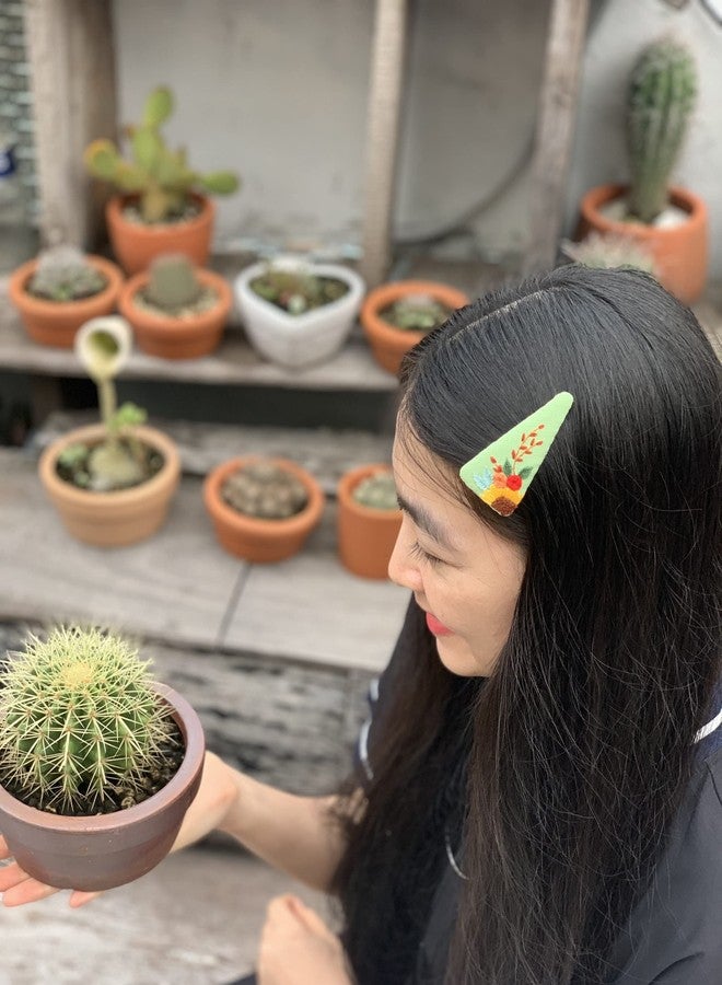 ETA Handmade Embroidered Hair Clips - Green Fabric Snap Barrettes with Sunflower & Floral Design (2-Pack), Vintage Hair Accessories for Women & Girls, Unique Gift for Everyday & Special Occasions, HC16 - Image 4