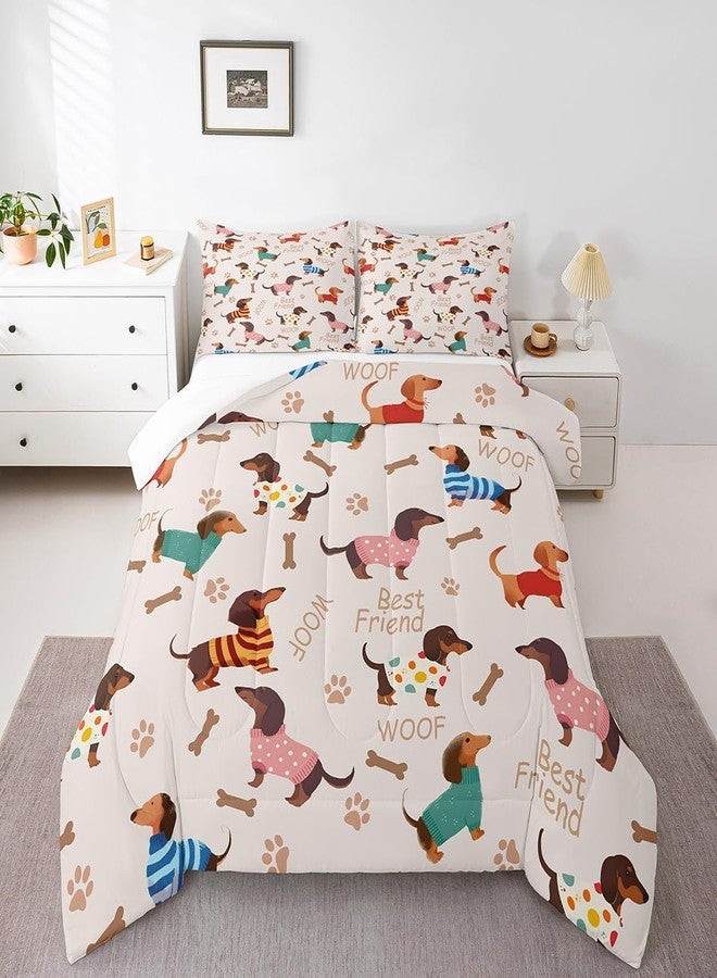 Man Fei Manfei Cute Dachshund Comforter Set for Kids Adults,Cartoon Puppy Long Body Bedding Comforter Sets Queen,Dog Footprint Bone Silhouette Quilt Comforter with 2 Pillowcases - Image 3