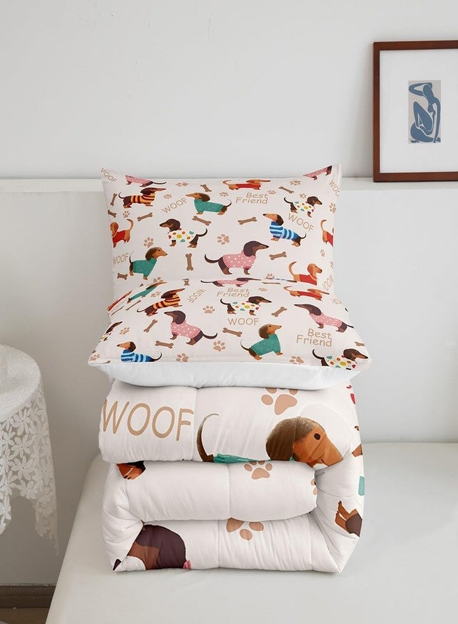Man Fei Manfei Cute Dachshund Comforter Set for Kids Adults,Cartoon Puppy Long Body Bedding Comforter Sets Queen,Dog Footprint Bone Silhouette Quilt Comforter with 2 Pillowcases - Image 5
